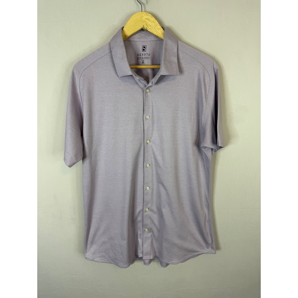 Desoto Mens XL Lavender Purple Cotton Jersey Knit Short Sleeve Button Down Shirt